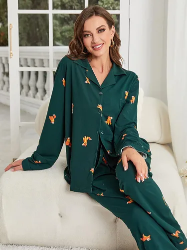 Vista 6 de RONGTAI Conjunto de pijama suave para mujer, ropa de dormir de algodón, 2 piezas, pijama de manga larga para fiesta