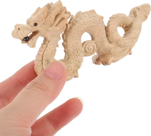 Vista 4 de ABOOFAN Estatua de madera china Feng Shui tallada de madera natural estatua de dragón escultura estatua de dragón buena suerte 2024 año año nuevo
