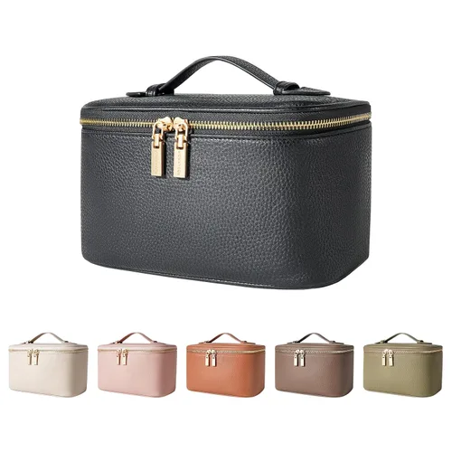 Vista 9 de ROWNYEON - Bolsa de cosméticos, bolsa de maquillaje, estuche portátil para maquillaje, neceser de viaje, organizador para mujeres, color beige