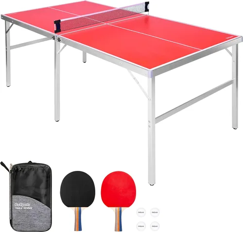 Vista 7 de GoSports - Juego de tenis de mesa de tamaño mediano – Rojo o azul – Juego de tenis de mesa portátil para interiores y exteriores con red, 2 raquetas