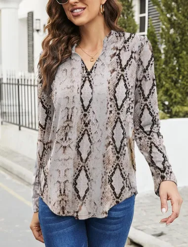 Vista 3 de Halife - Blusa para mujer, estilo túnica, manga 34 enrollable, cuello en V y estampado floral