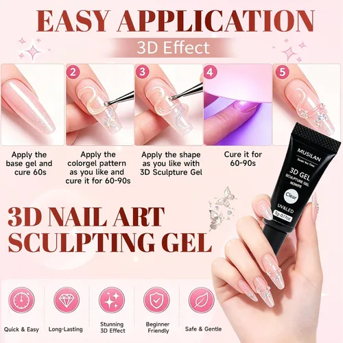 Vista 4 de MUSILAN Gel para esculpir uñas 3D, 5 piezas de gel de arte constructor 0.53 oz Gel Escultor