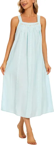 Vista 3 de YOZLY Camisones de algodón para mujer, sin mangas, bordados, con bolsillos, S-XXL
