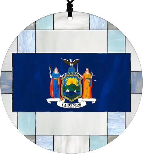Vista 29 de Adorno navideño de Alabama – Efecto de diseño de vitrales de imitación con bandera estatal – Decoración de disco acrílico colgante 2026 para árbol