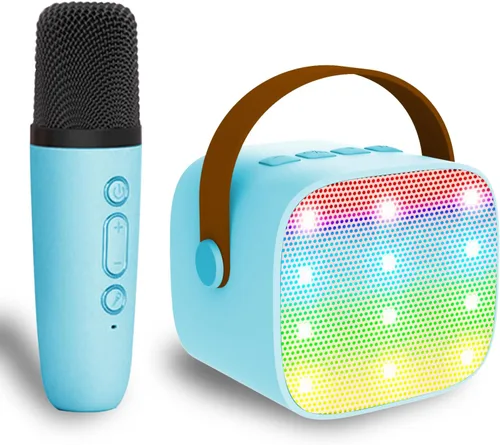 Vista 16 de Mini máquina de karaoke para niños y adultos, juguetes para niños y niñas, regalos para niñas y niños, altavoz Bluetooth con 2 micrófonos Beige