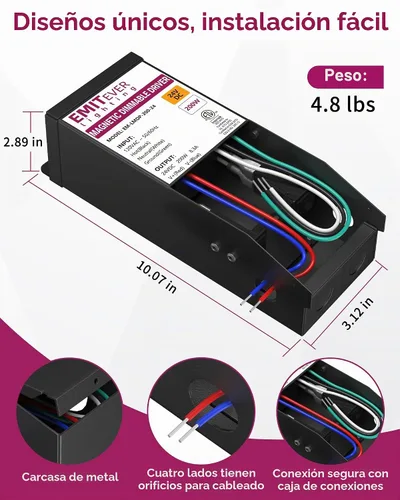 Vista 5 de EMITEVER Controlador LED magnético regulable de 200 W, fuente de alimentación magnética de transformador de 24 V, 120 VCA a 24 VCC, compatible