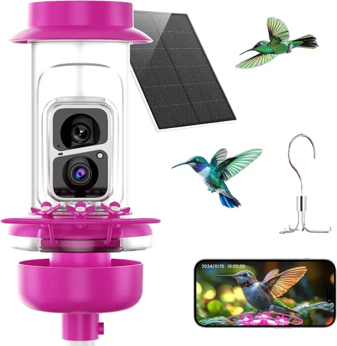 Vista 11 de Soliom Comedero de colibríes con cámara, comedero inteligente para pájaros con vista en vivo 2K, identificación de especies AI, a prueba de fugas