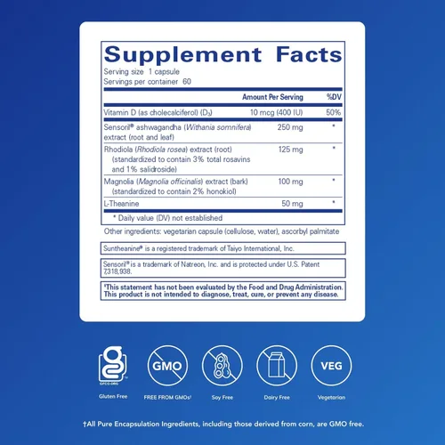 Vista 2 de Pure Encapsulations Cortisol Calm - Apoya la salud y la relajación del cortisol - Contiene Ashwagandha y L-teanina - Sueño reparador - 60 cápsulas