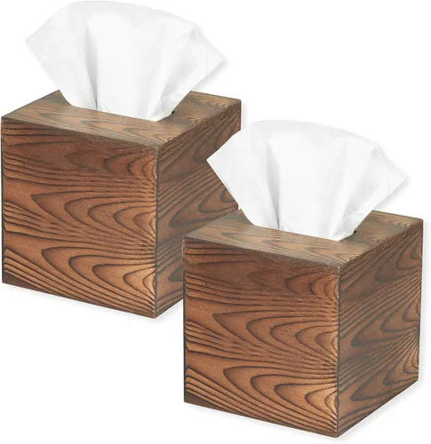 Vista 16 de Ilyapa Cubierta de madera para caja de pañuelos, diseño de espiga de madera de granero - Moderno soporte de papel impreso de madera