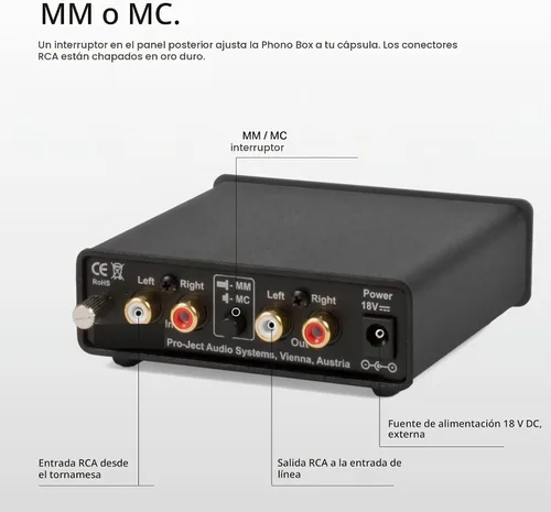 Vista 4 de Pro-Ject Phono Box DC MM/MC Preamplificador de fono con salida de línea (Plata)