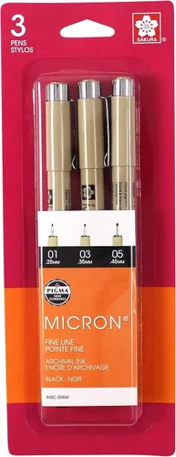 Vista 3 de Sakura Pigma, juego de pluma de tinta Micron en blíster