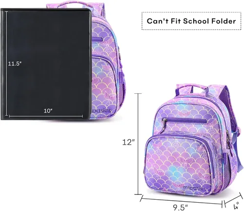 Vista 5 de mibasies - Mochila para niños y niñas, mochila ideal para niños en preescolar y jardín de infantes, Cola de sirena, 9L