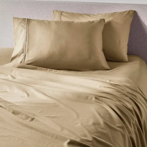Vista 23 de PeachSkinSheets Night Sweats: El juego original de fundas de almohada suaves de 1500 hilos estándar color almendra (marfil)