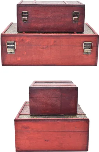 Vista 3 de JFFCESTORE Caja decorativa del tesoro de madera caja de almacenamiento grande de escritorio organizador de almacenamiento de joyas con cerradura