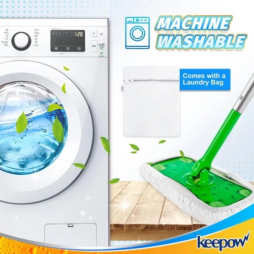 Vista 7 de KEEPOW Paños de barrido en seco reutilizables compatibles con Swiffer Sweeper, paños de trapeado húmedos lavables, almohadillas de trapeador