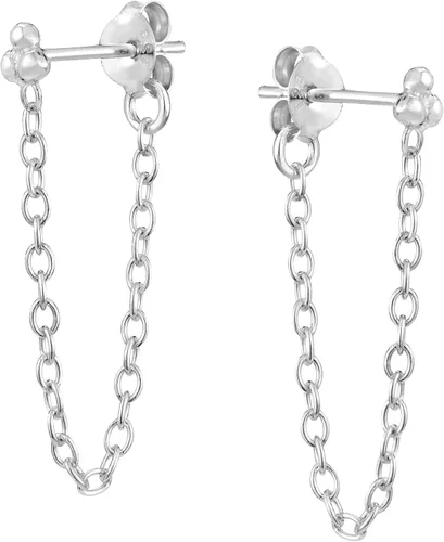 Vista 3 de AeraVida Pendientes de cadena de plata de ley 925 con lazo de cadena único, Metal, Sin gemas.