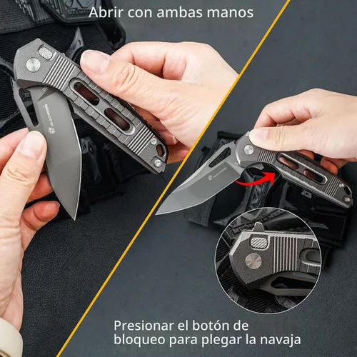 Vista 6 de HX OUTDOORS Cuchillo plegable de bolsillo con clip de bloqueo, cuchillo EDC plegable de camping premium de acero D2 con mango de aleación