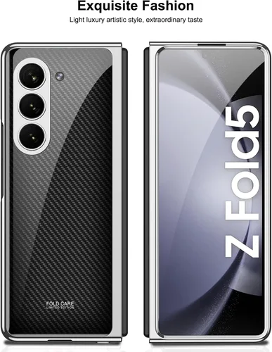 Vista 7 de Funda para Galaxy Z Fold 5, elegante marco galvanizado con vidrio estampado, protector de pantalla integrado compatible con Samsung Galaxy Z Fold 5