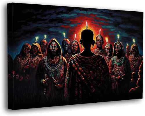 Vista 35 de SpiritualHands Máscaras africanas - Lienzo decorativo para pared, lienzo de dama africana, vibrante arte de pared africano hecho a mano