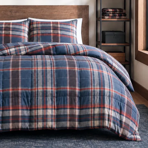Vista 11 de Eddie Bauer - Juego de edredón Queen, ropa de cama reversible a cuadros, elegante y cálida decoración del hogar (gris normandía, Queen)