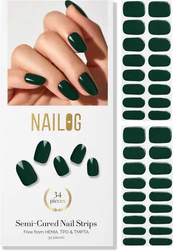 Vista 19 de NAILOG - Tiras de uñas de gel semicuradas 34 piezas Compra 2 y obtén 1 lámpara ultravioleta Calcomanías de esmalte de uñas duraderas con acabado
