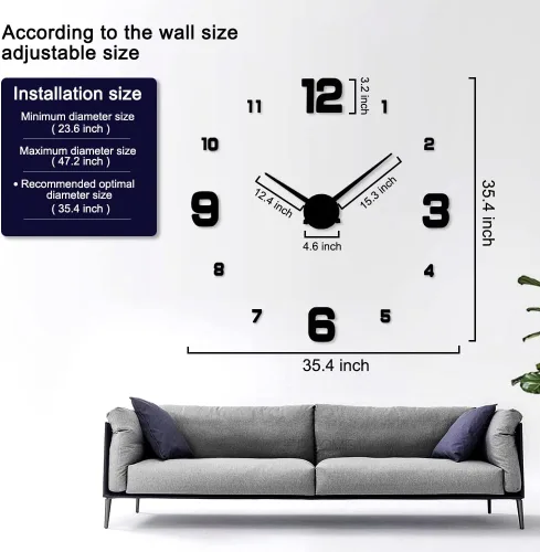 Vista 5 de Reloj de pared 3D sin marco, kit de reloj de pared grande con espejo 3D, calcomanías de número, reloj silencioso, diseño moderno para el hogar, sala