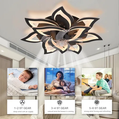 Vista 11 de Bevenus Ventiladores de techo con luces, moderno ventilador de techo de montaje empotrado con control remoto/aplicación, ventilador de techo LED