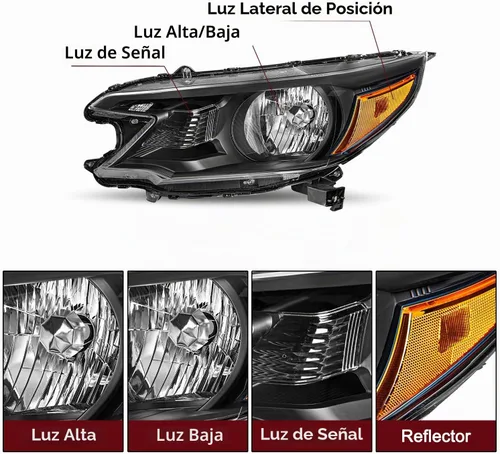 Vista 3 de JSBOYAT Conjunto de Faros Delanteros de Reemplazo para Honda CR-V 2012-2014 Faro Delantero Lámpara Halógena con Bombillas, Carcasa Negra con Carcasa