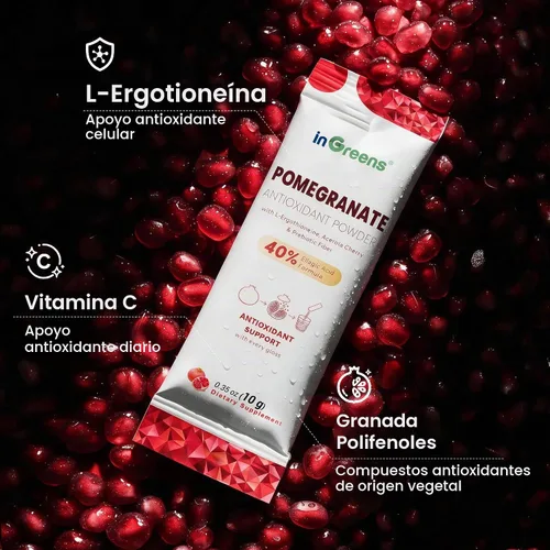 Vista 8 de inGreens Polvo de granada, mezcla de bebida antioxidante, paquetes de 30
