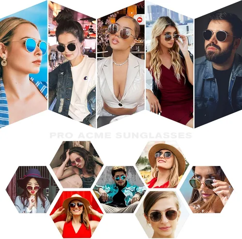 Vista 2 de Pro Acme Double Bridge Round Polarized Sunglasses for Women Men Retro UV400 Protection Retro Circle Sun Glasses