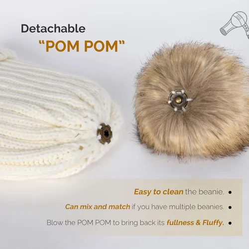 Vista 3 de FURTALK - Gorro de punto para el invierno con pompón de piel sintética, cálido, para mujeres