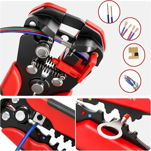 Vista 7 de Kuject Kit de pelacables y herramienta de crimpado, 3 en 1 autoajustable para pelar cables de 10-24 AWG con juego de herramientas de crimpado