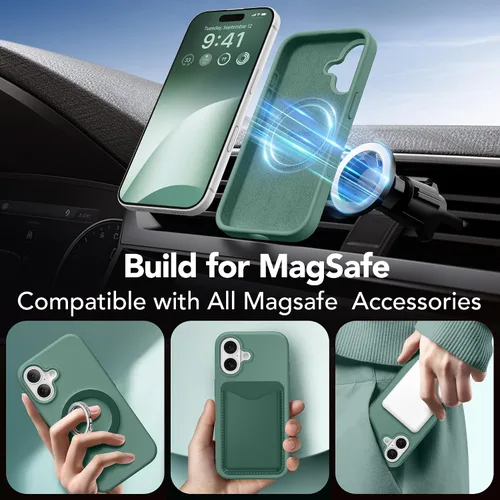 Vista 3 de GONEZ Funda magnética para iPhone 16, [compatible con MagSafe] forro de microfibra antiarañazos y protector de pantalla, control de cámara de Verde