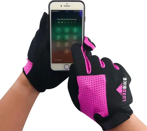 Vista 4 de LuxoBike Guantes de ciclismo para mujer, ligeros, transpirables, absorben los golpes, con pantalla táctil, guantes deportivos para hombre