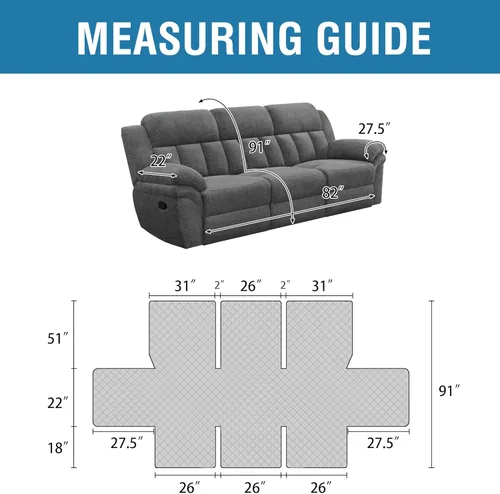Vista 2 de H.VERSAILTEX Funda reclinable 100% impermeable de 1 pieza para sofá reclinable de 3 cojines, funda protectora de muebles con respaldo antideslizante