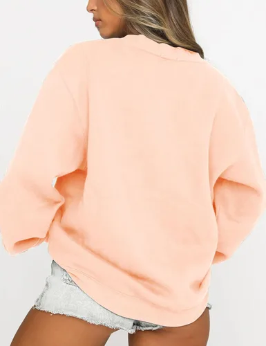 Vista 4 de Fanway&EC - Sudadera de manga larga para mujer, cuello redondo, casual, sudadera con capucha de gran tamaño, tops de otoño Rosa albaricoque
