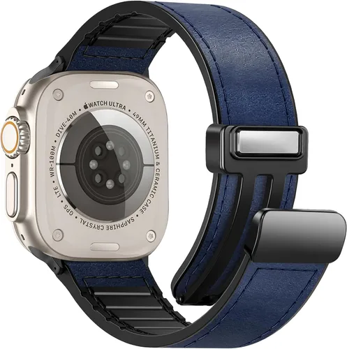Vista 27 de Correas de cuero magnéticas compatibles con Apple Watch 42mm (Serie 10/11) 41mm 40mm 38mm para hombres y mujeres, cuero genuino con hebilla