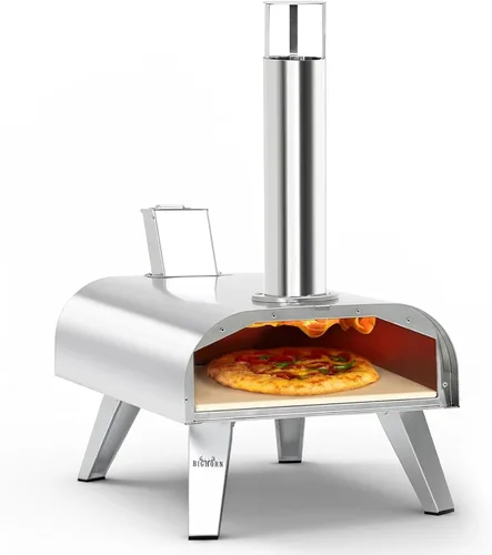 Vista 10 de BIG HORN OUTDOORS 12" Horno de piedra para pizza con leña, 475°C Horno para pizza al aire libre de acero inoxidable, portátil para uso en fiestas