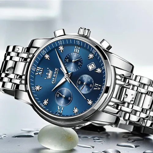 Vista 3 de OLEVS Watch Men Stainless Steel Chronograph Watches for Men Luxury Waterproof with Date Analog Quartz Diamond Business Mens Watch Fashion Luminous