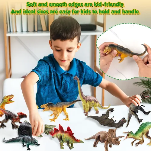 Vista 4 de OuMuaMua Juguetes de dinosaurio para niños de 3 a 5 años, paquete de 12 figuras realistas de dinosaurio de plástico que incluye T-Rex, estegosaurio