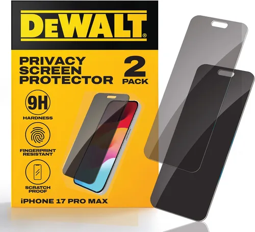 Vista 10 de DEWALT Paquete de 2 protectores de pantalla de privacidad resistentes para iPhone 13 Pro Max/14 Plus, protección de sensor, compatible con isla