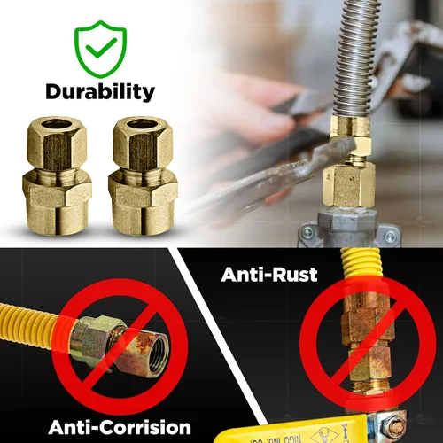 Vista 7 de Conector de gas de acero inoxidable con revestimiento amarillo de 12 pulgadas, conector de manguera de gas flexible de 1/2 pulgada de diámetro