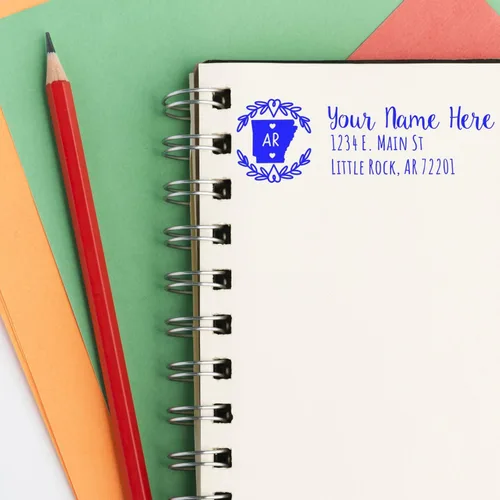 Vista 33 de State of Alabama Wreath Duo Hand Address Stamp - Personalized Rubber Stamp Montaje manual Duo