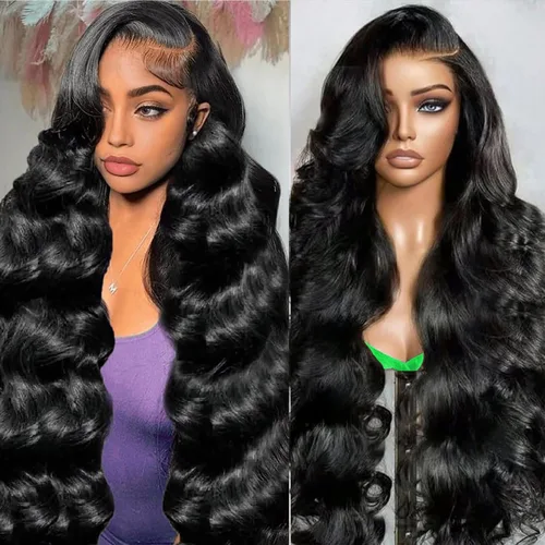 Vista 11 de Pelucas de cabello humano con encaje frontal HD de 13 x 6 pulgadas, cabello humano prearrancado, color negro natural, sin pegamento, peluca