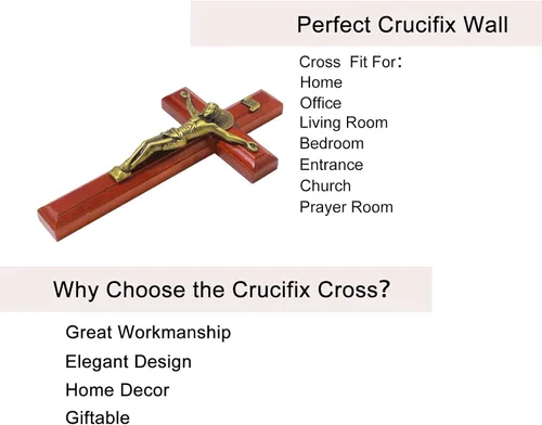 Vista 5 de KOMI Crucifijo de pared de 10 pulgadas, cruz de madera de Jesucristo, cruz católica colgante, decoración de pared, regalos católicos para hombres