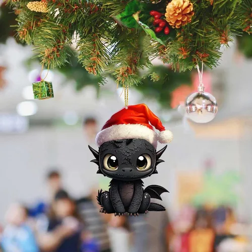 Vista 8 de 6 adornos colgantes para árbol de Navidad de dragón, adorno acrílico para colgar de Navidad, decoración gótica festiva, adorno decorativo