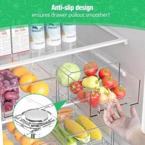 Vista 4 de damynuo Paquete de 2 cajones para refrigerador, organizadores de refrigerador, cajones de almacenamiento apilables, contenedores organizadores