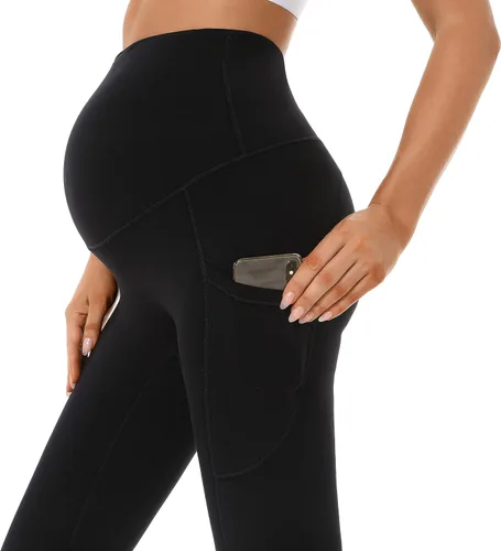 Vista 2 de V VOCNI Leggings de maternidad con bolsillos para mujer, leggings de yoga sobre el vientre, no se transparentan, pantalones de entrenamiento