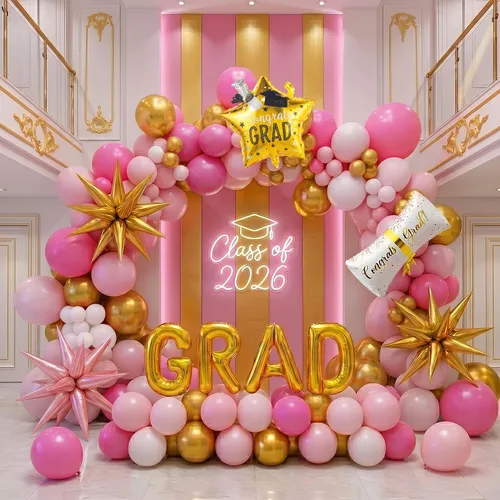 Vista 9 de Kit de arco de guirnalda de globos de graduación de 120 piezas con certificado de graduación, gorro de graduación, letra, globos de Mylar