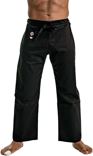 Vista 2 de Ronin - Pantalones de karate de peso medio, 100% algodón, 8 onzas, cordón tradicional, color blanco y negro, calidad y comodidad